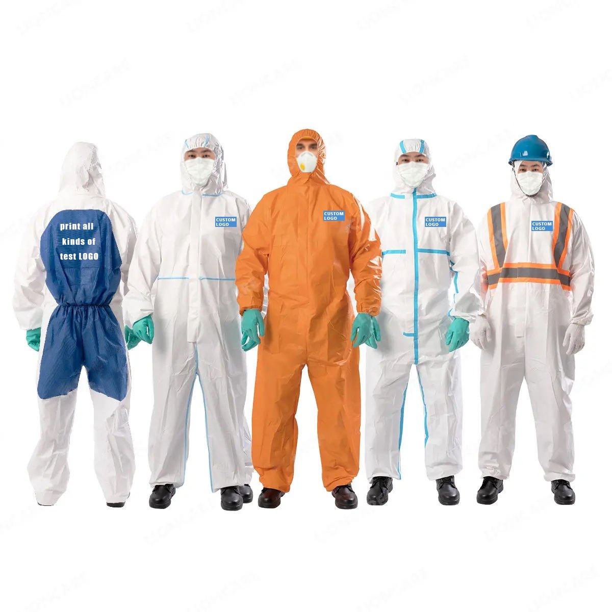 Personal protective equipment including a hard hat, gloves and safety glasses on a white background.