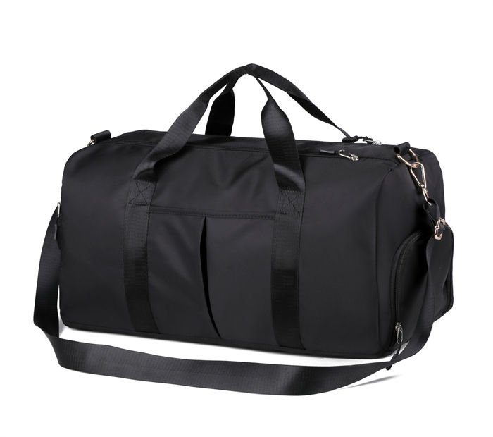 Black duffel and travel bag shown on a white background.