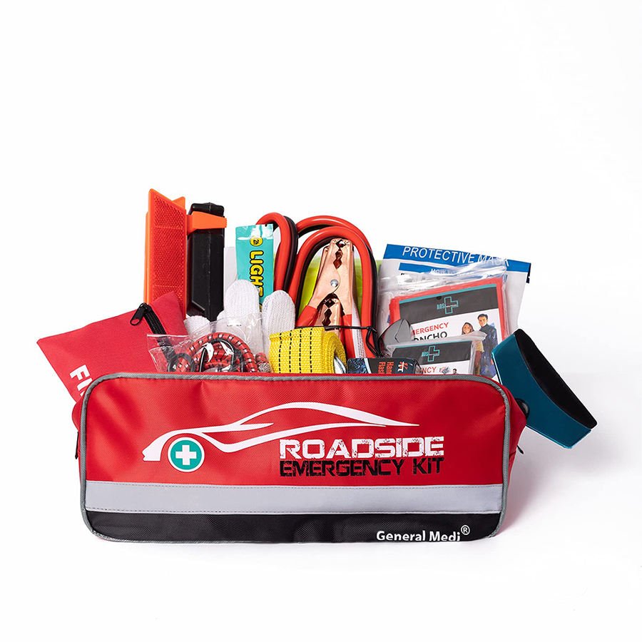 Automotive safety and emergency accessories on a white background.
