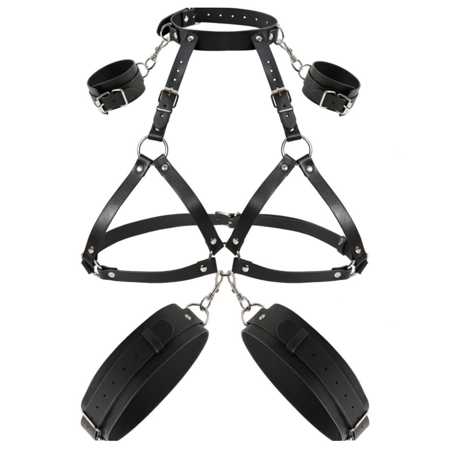 Bondage and restraint accessories on a white background.