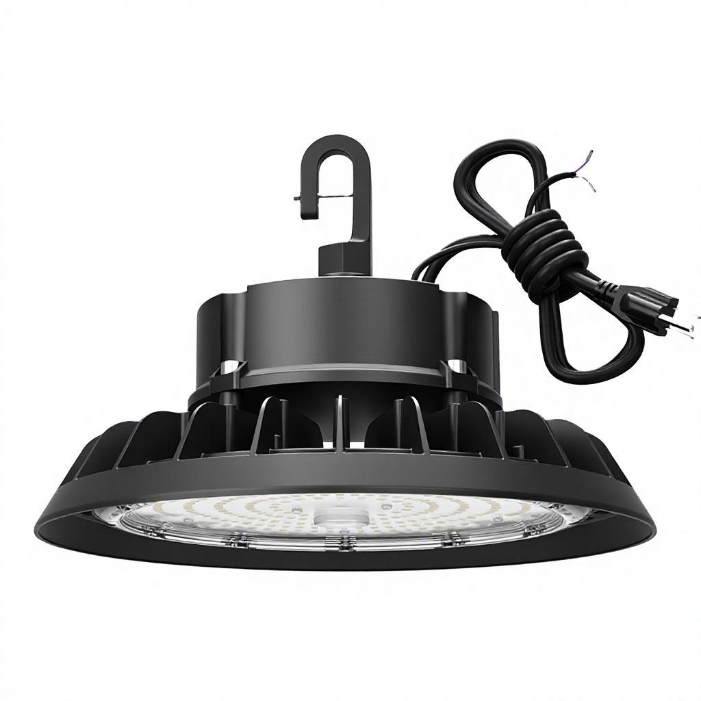 Commercial and industrial lighting on a white background.