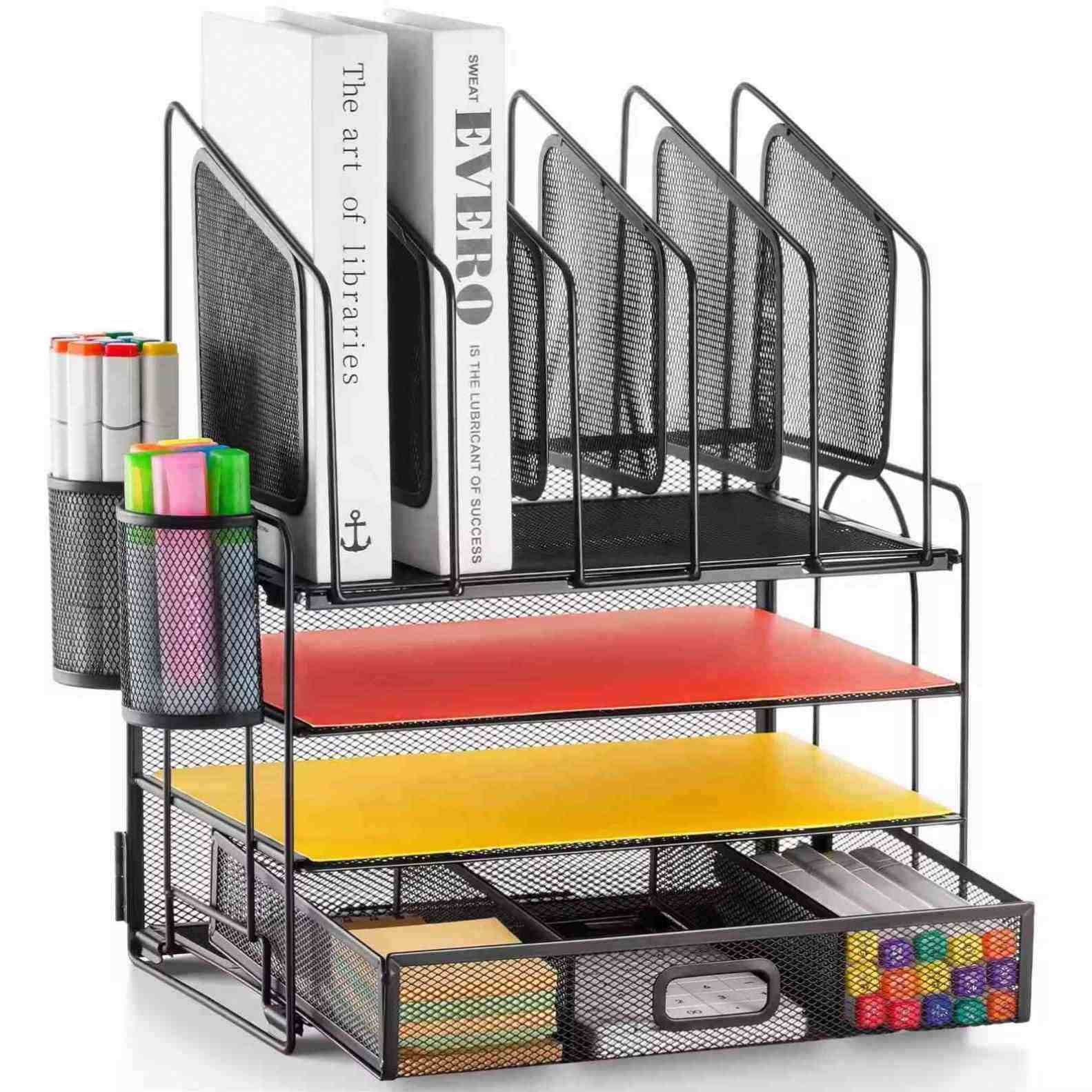 Desk organizers and office desktop accessories on a white background.