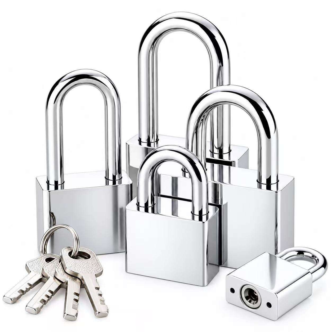 Locks and security hardware on a white background.