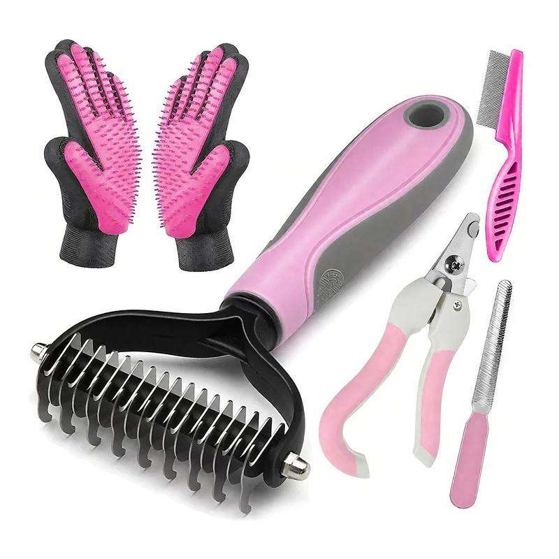 Pet grooming and hygiene products on a white background.