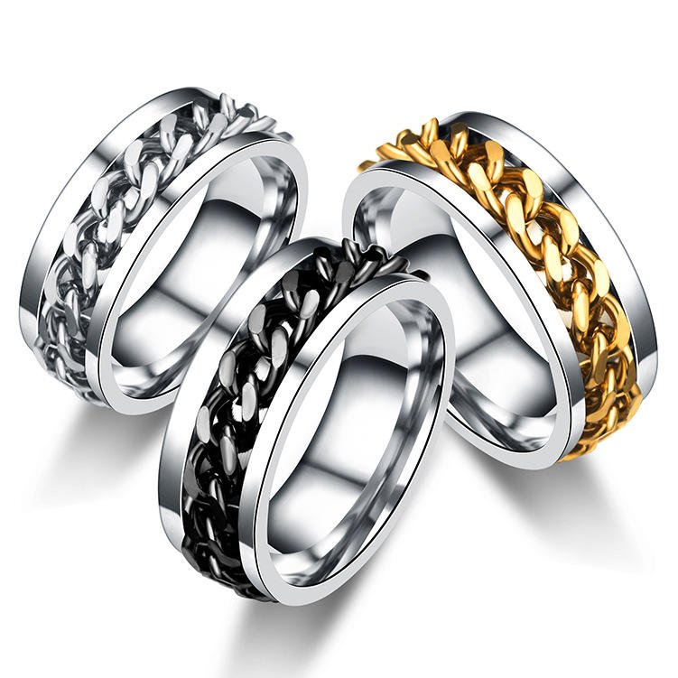 Stainless steel jewelry products on a white background.