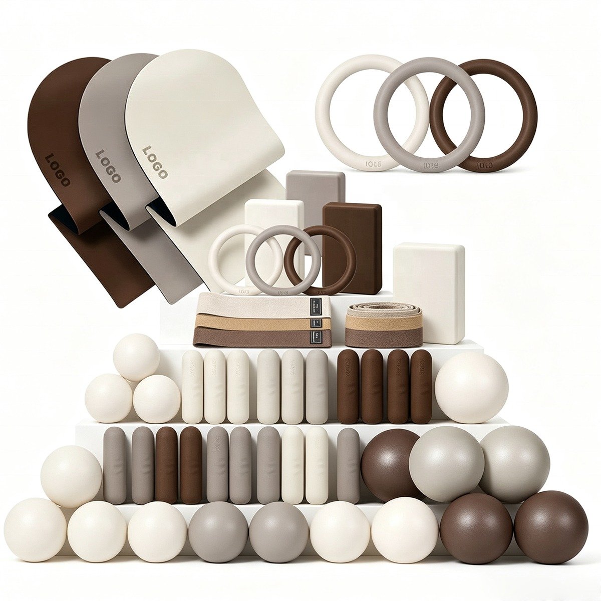 Yoga and Pilates products on a white background.